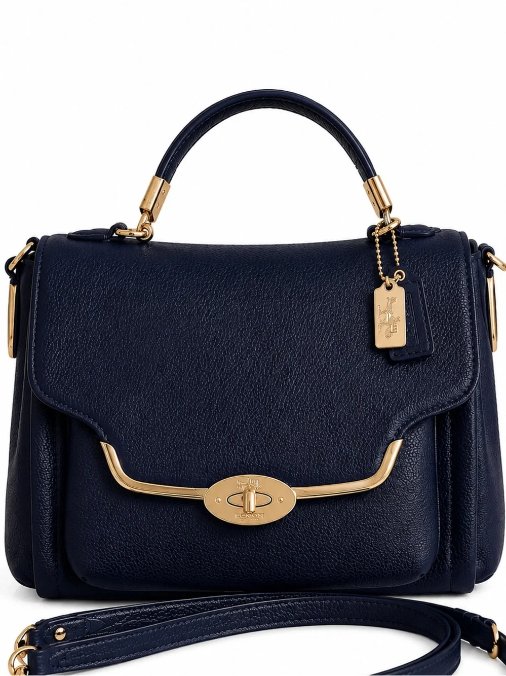 Coach Legacy Navy Leather Turnlock Satchel Crossbody Top Handle Designer Bag